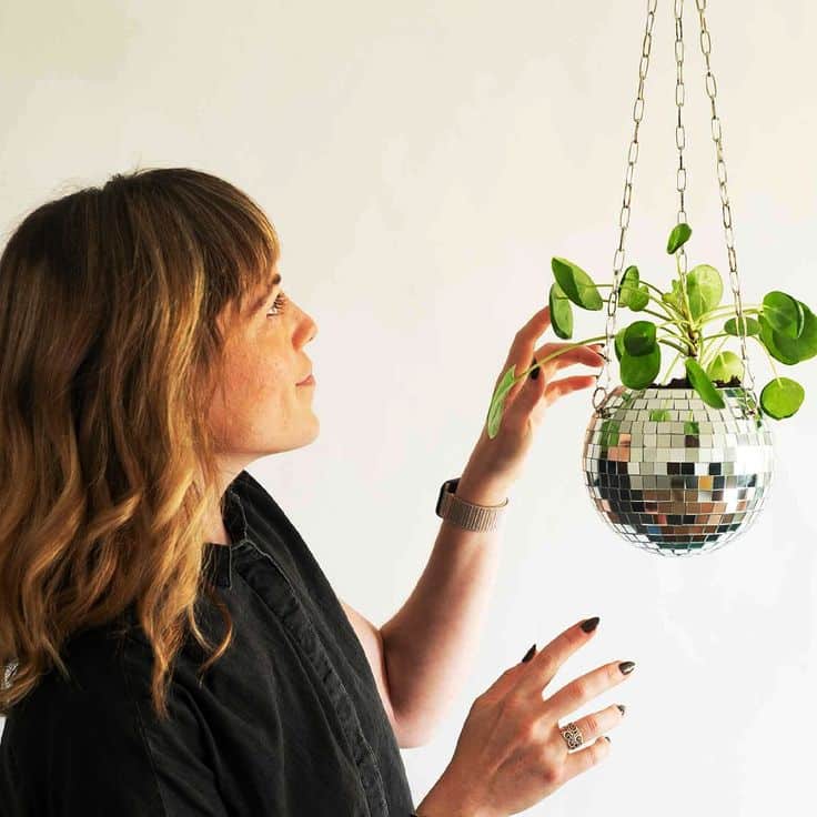 hanging disco ball planter for home & office decor 10cm