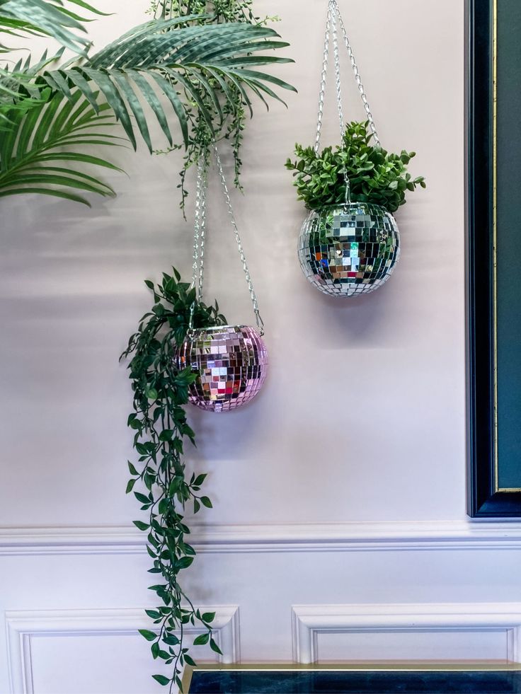 disco ball hanging planter small pink