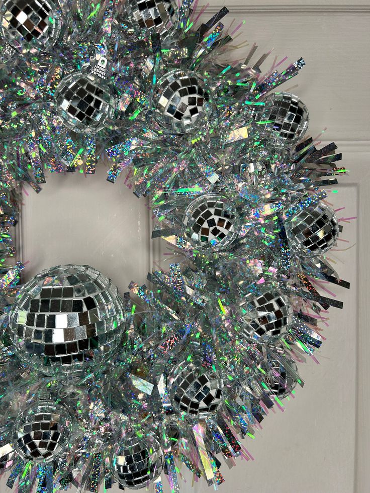 silver disco mirror ball wreath party wedding decor wall art decoration