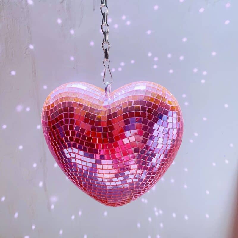 disco mirror ball hearts pink and silver