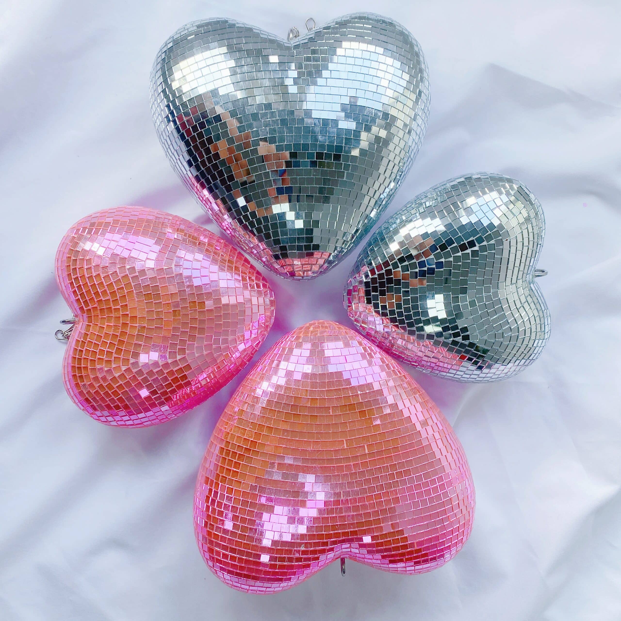 disco mirror ball hearts pink and silver