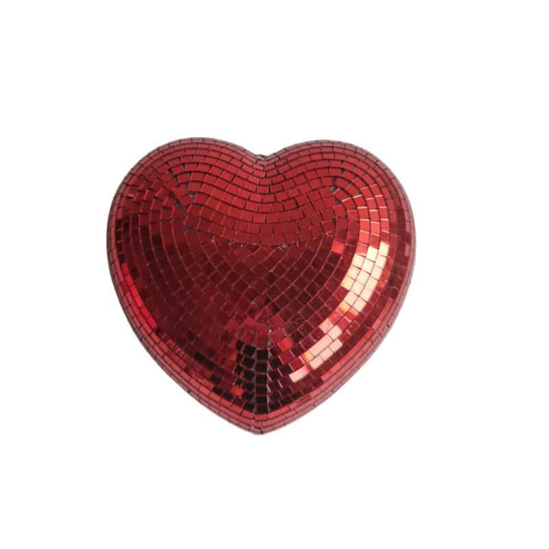 6 inch and 8 inch hanging disco hearts – add glamour and shine to any setting!