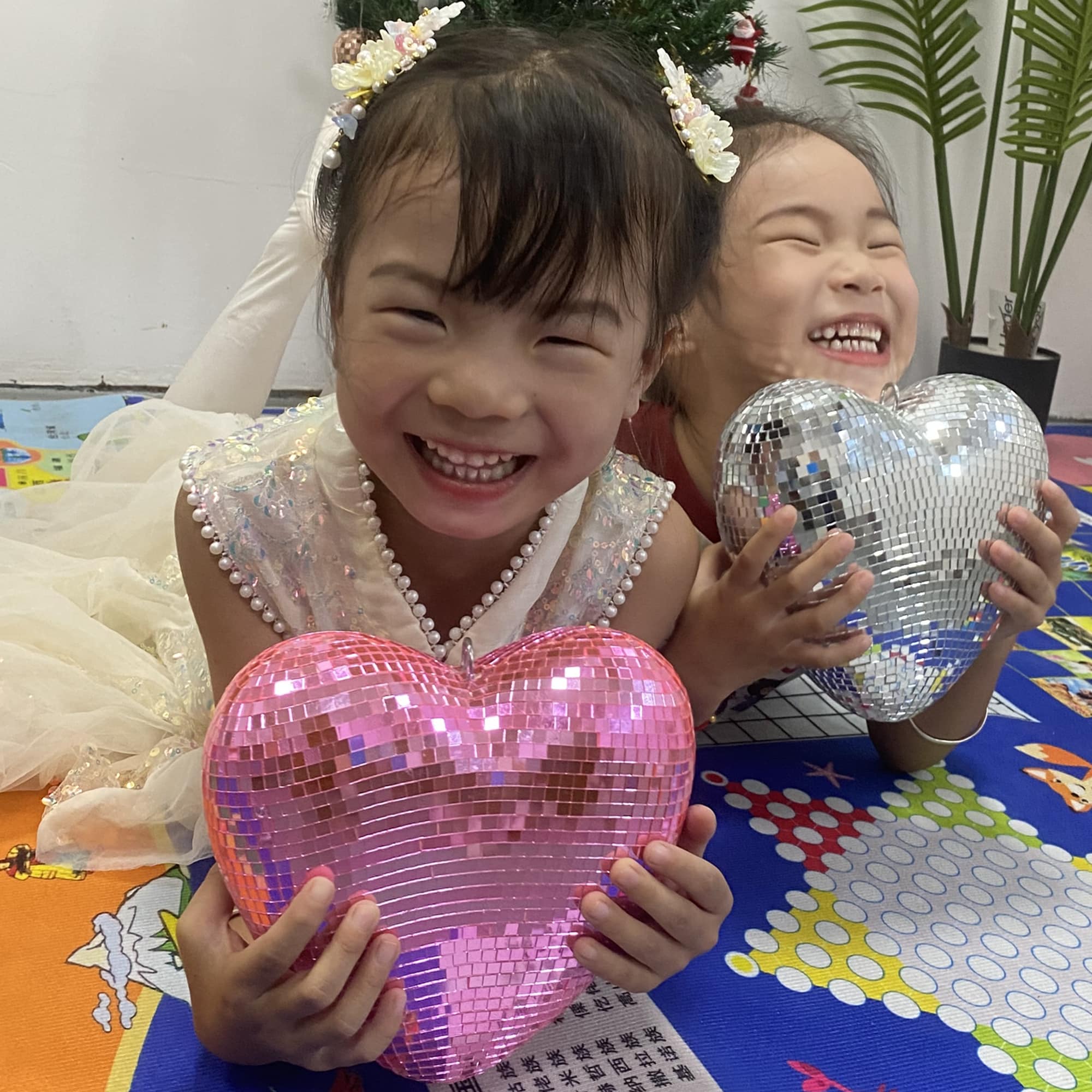 disco mirror ball hearts pink and silver