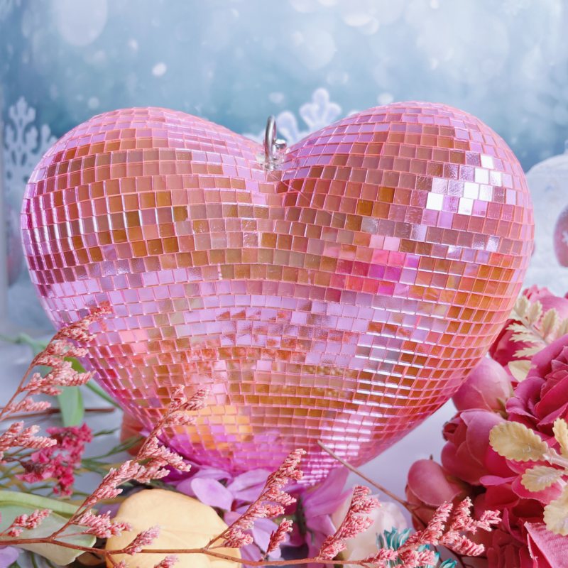 disco mirror ball hearts pink and silver