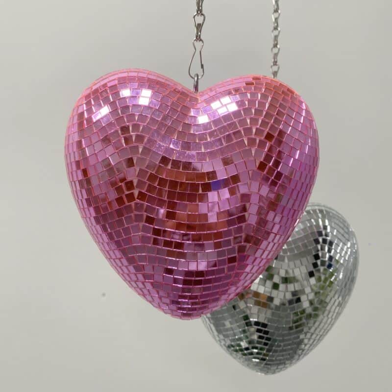 disco mirror ball hearts pink and silver