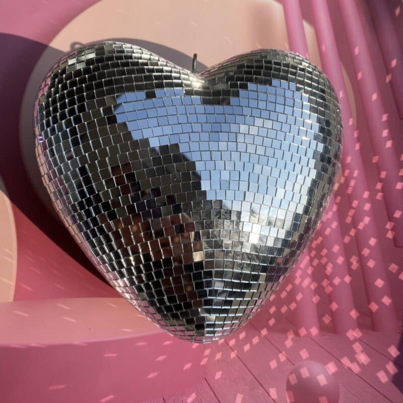 disco mirror ball hearts pink and silver