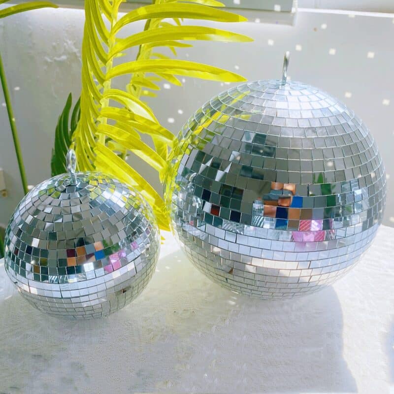 disco mirror ball – silver & pink (6 inch / 15cm and 10 inch / 25cm)