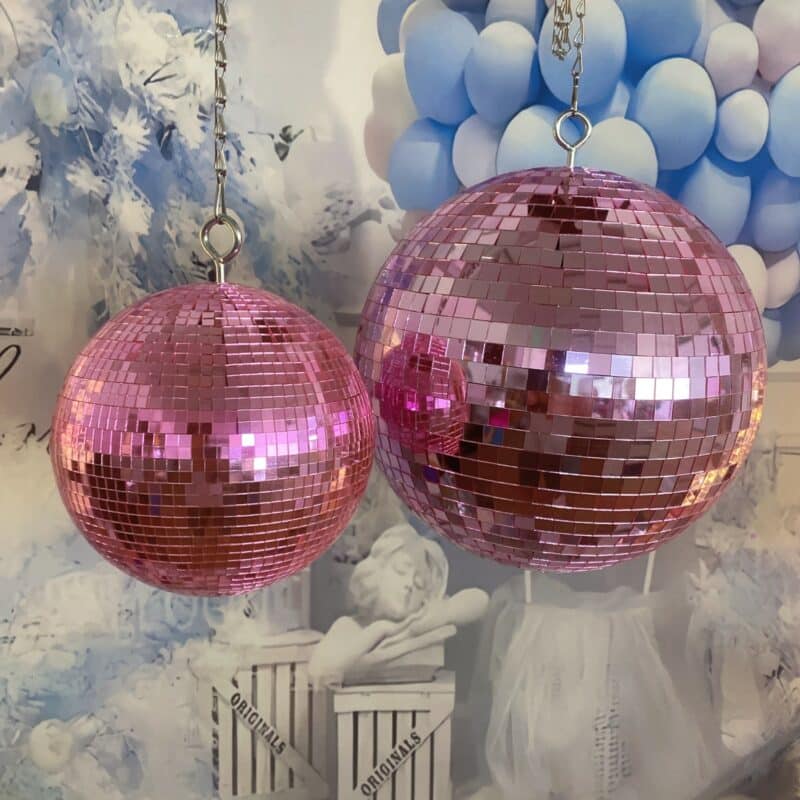 disco mirror ball – silver & pink (6 inch / 15cm and 10 inch / 25cm)