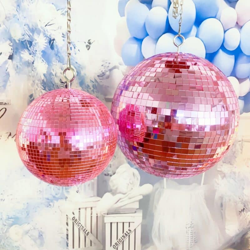 disco mirror ball – silver & pink (6 inch / 15cm and 10 inch / 25cm)