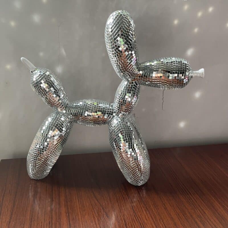 disco dog, maximalist balloon dog statue