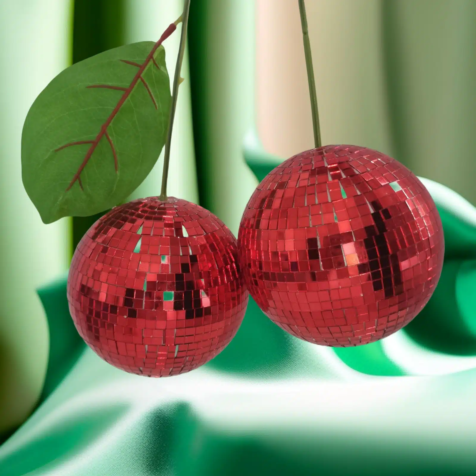new cherry disco mirror ball hanging reflects