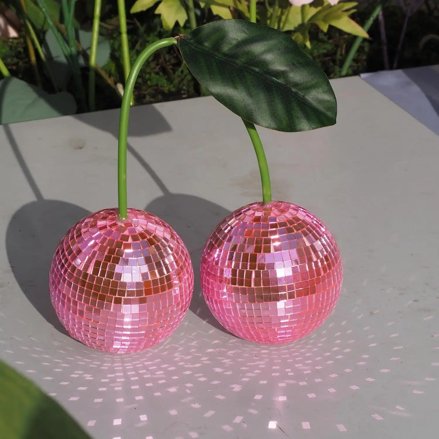 new cherry disco mirror ball hanging reflects