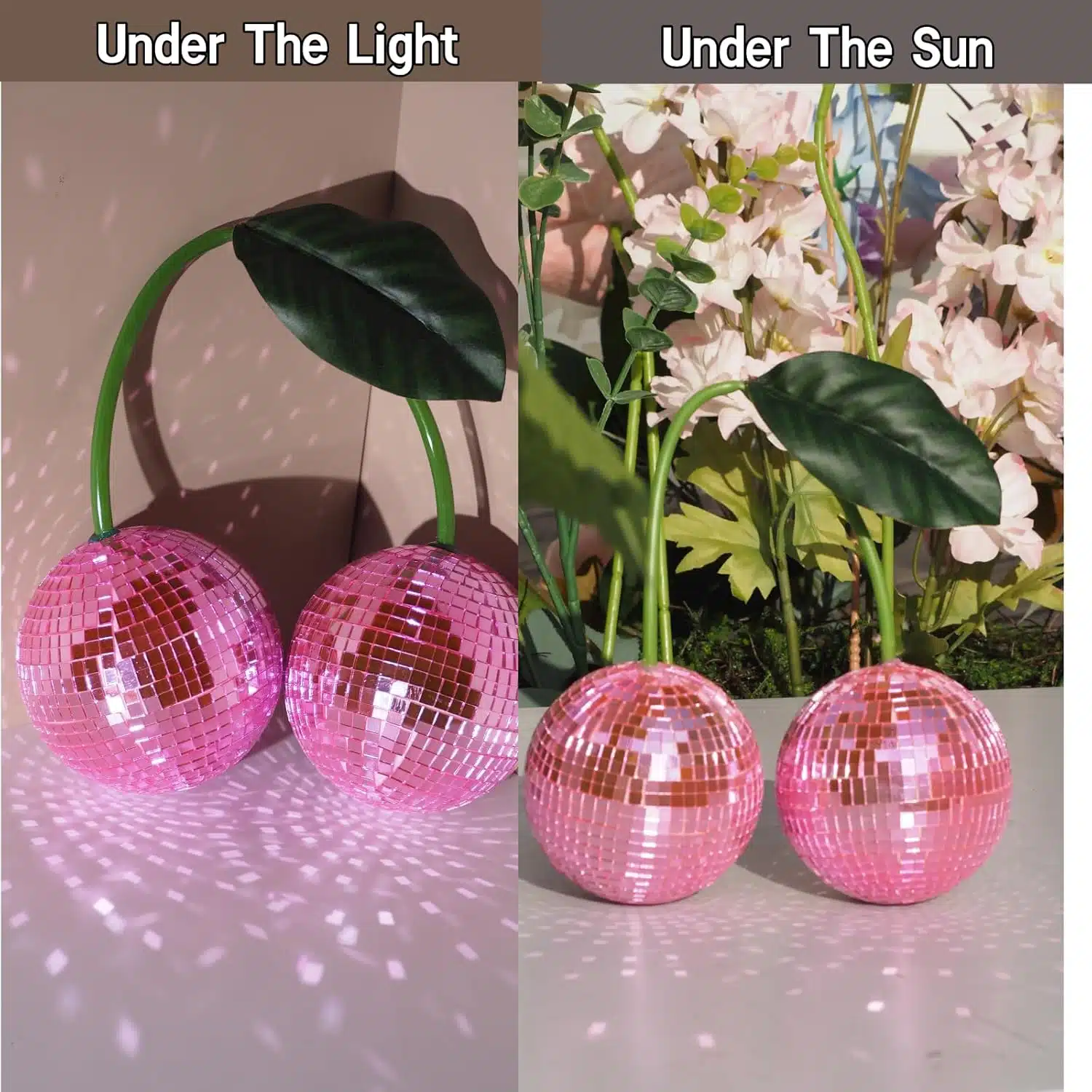 new cherry disco mirror ball hanging reflects